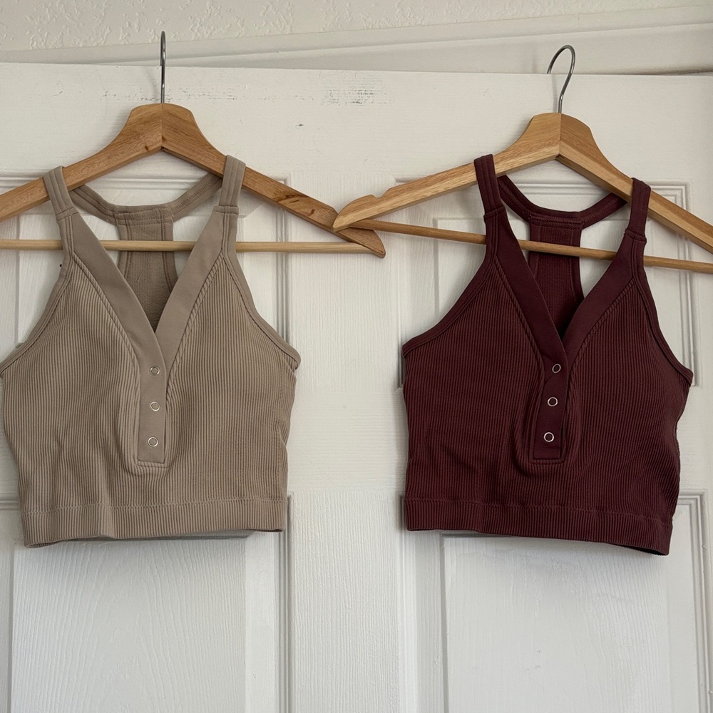 Pro fit Ribbed Tank Tops - Beige and Mauve